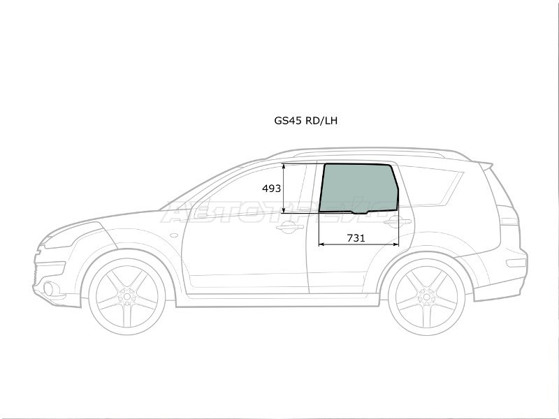Стекло боковое опускное (Сзади / Слева / Цвет зеленый) Mitsubishi Outlander 05-12  / Citroen C-Crosser 07-12  / Peugeot 4007 07-14 (XYG: GS45 RD/LH)