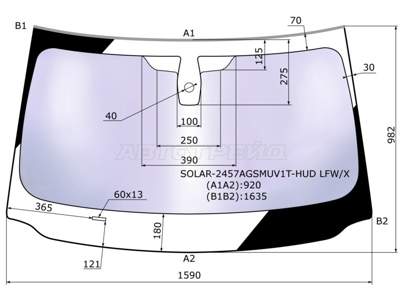 Стекло лобовое (Атермальное / Датчик дождя / Молдинг) BMW 7-Series 08-12 (XYG: SOLAR-2457AGSMUV1T-HUD LFW/X)