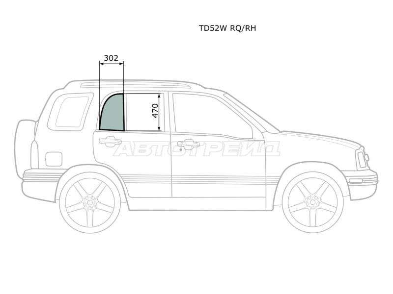 Стекло форточки (Цвет зеленый) Suzuki Escudo 97-05  / Grand Vitara 97-05  / Chevrolet Tracker 97-05  / Mazda Proceed Levante 98-99  / Suzuki Grand Escudo 00-05  / Grand Vitara XL-7 01-06 (XYG: TD52W RQ/RH)
