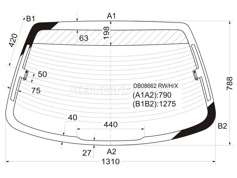 Стекло заднее (Цвет зеленый / Обогрев) Chevrolet Cavalier 95-02  / Toyota Cavalier 95-00 (XYG: DB08662 RW/H/X)