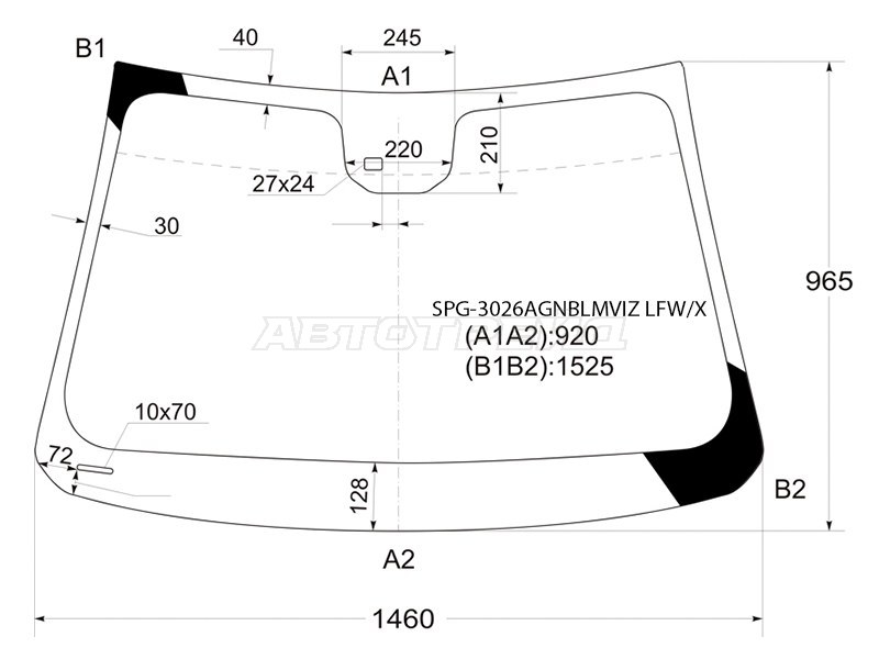 Стекло лобовое (Датчик дождя) Chevrolet Cruze 09-15  / Daewoo Lacetti 08-11 (SAT: SPG-3026AGNBLMVIZ LFW/X)
