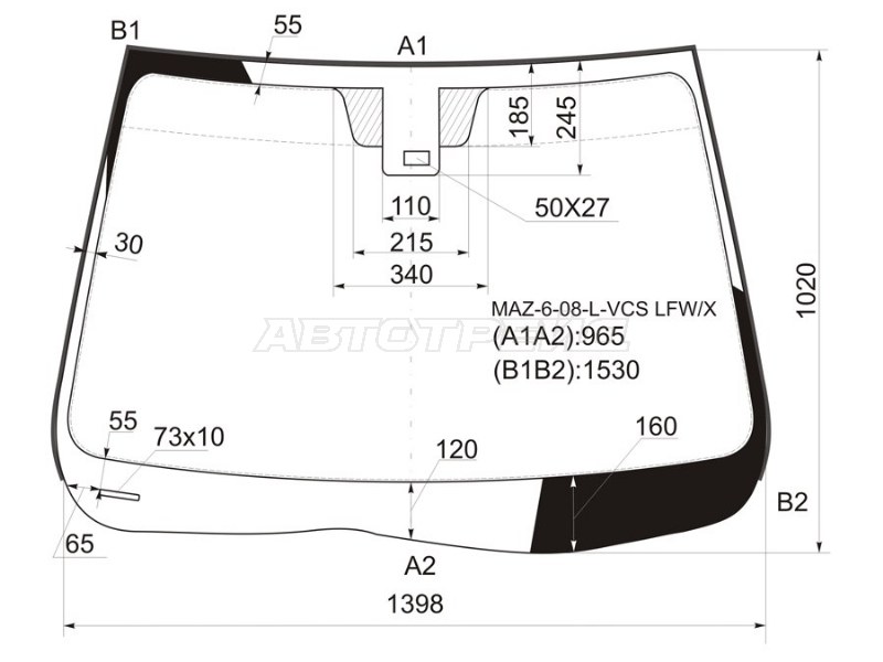 Стекло лобовое (Датчик дождя / Молдинг) Mazda 6 07-12 (XYG: MAZ-6-08-L-VCS LFW/X)