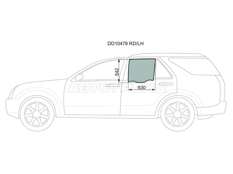 Стекло боковое опускное (Сзади / Слева / Цвет зеленый) Cadillac SRX 04-09 (XYG: DD10479 RD/LH)