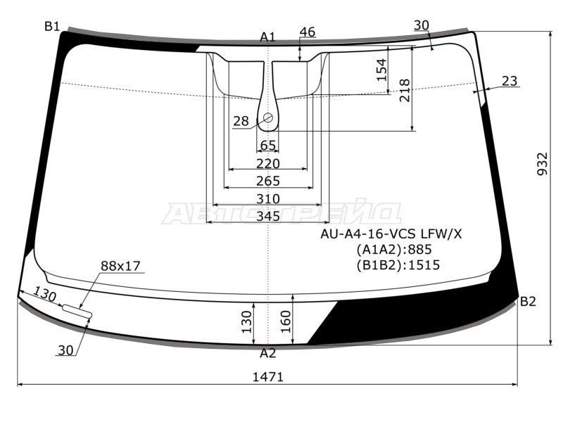 Стекло лобовое (Датчик дождя / Молдинг) Audi A4 15- (XYG: AU-A4-16-VCS LFW/X)