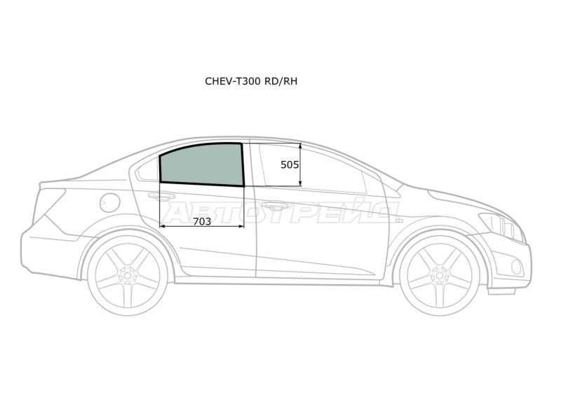 Стекло боковое опускное (Сзади / Справа / Цвет зеленый) Chevrolet Aveo 11-15 (XYG: CHEV-T300 RD/RH)