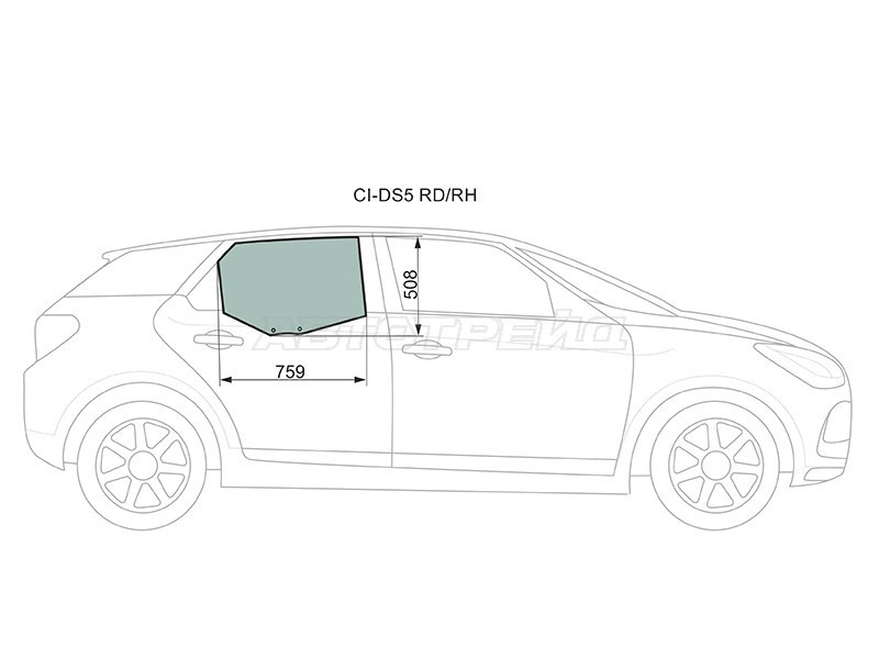 Стекло боковое опускное (Сзади / Справа / Цвет зеленый) Citroen DS5 12-15 (XYG: CI-DS5 RD/RH)