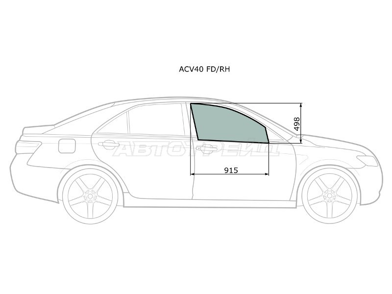 Стекло боковое опускное (Спереди / Справа / Цвет зеленый) Toyota Camry (XV40) 06-11  / Daihatsu Altis 06-10  / Toyota Aurion 06-12  / Camry UAE /USA 06-11 (XYG: ACV40 FD/RH)