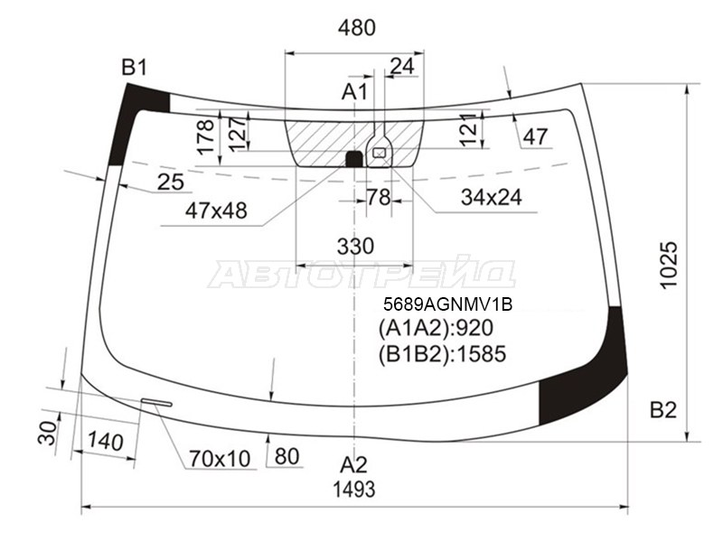 Стекло лобовое (Датчик дождя) Mitsubishi ASX 10-16  / Citroen C4 Aircross 12-16  / Peugeot 4008 12-15 (FUYAO: 5689AGNMV1B)