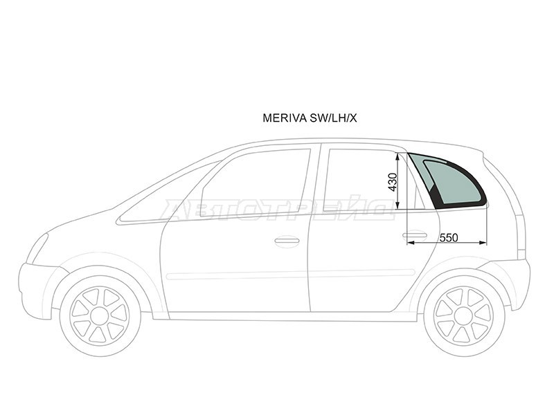 Стекло кузова боковое (не опускное) (Слева / Цвет зеленый) Chevrolet Meriva 04-12  / Opel Meriva 03-10 (XYG: MERIVA SW/LH/X)