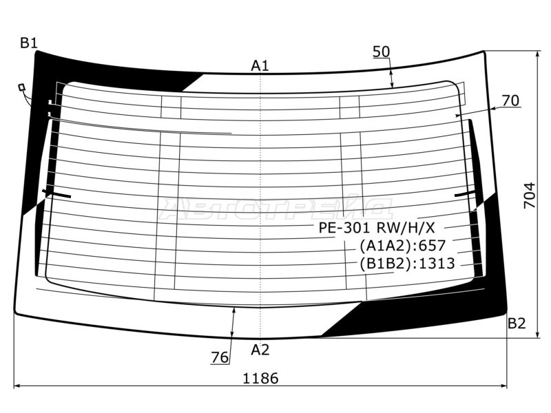Стекло заднее (Цвет зеленый / Обогрев / Антенна) Citroen C-Elysee 12-  / Peugeot 301 13- (XYG: PE-301 RW/H/X)