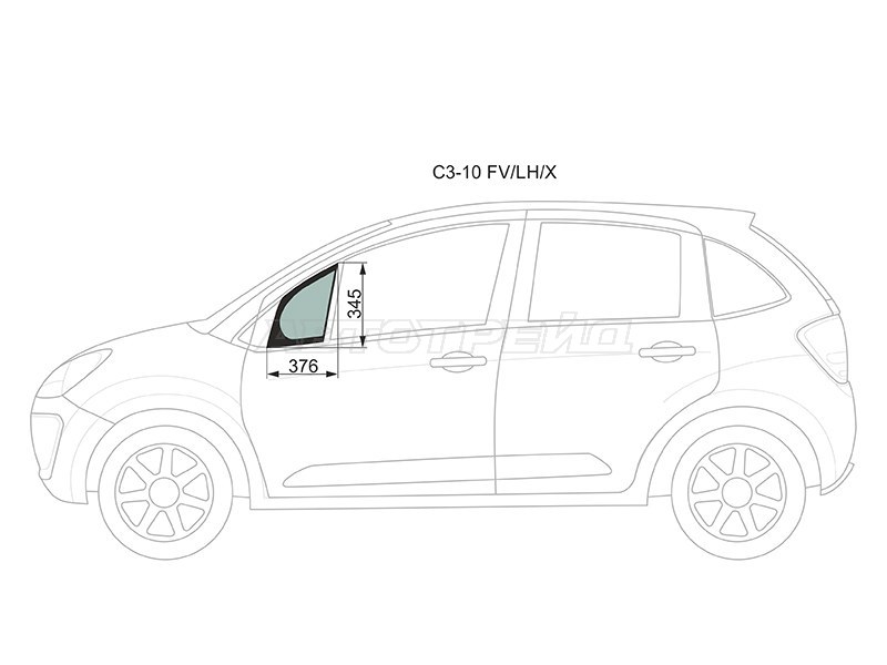 Стекло форточки (Цвет зеленый) Citroen C3 09-16 (XYG: C3-10 FV/LH/X)