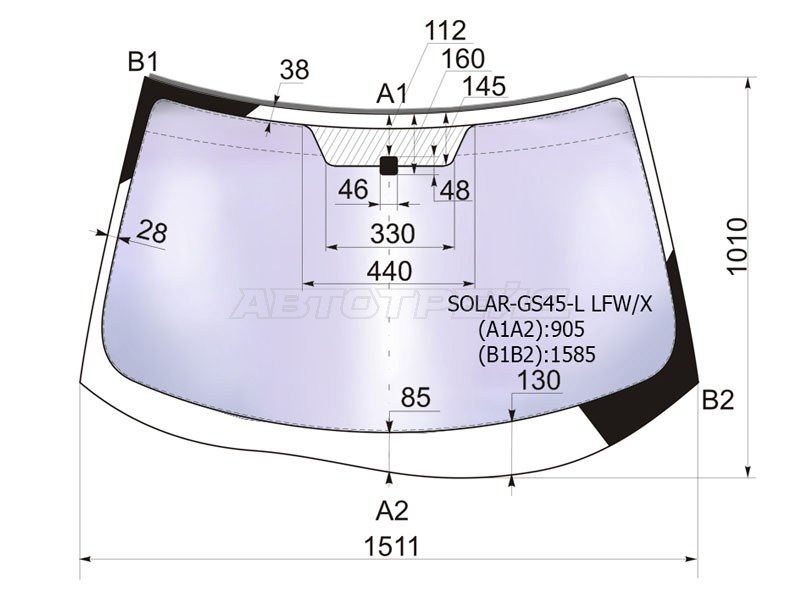 Стекло лобовое (Атермальное / Молдинг) Mitsubishi Outlander 05-12  / Citroen C-Crosser 07-12  / Peugeot 4007 07-14 (XYG: SOLAR-GS45-L LFW/X)