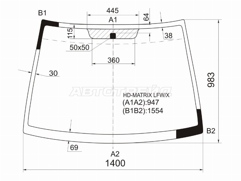 Стекло лобовое Hyundai Lavita 01-07  / Matrix 01-10 (XYG: HD-MATRIX LFW/X)