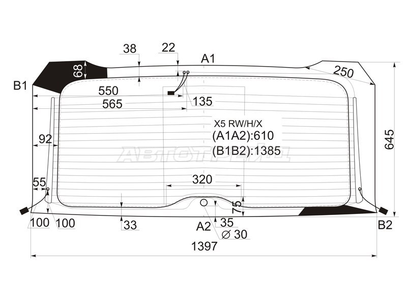 Стекло заднее (Цвет зеленый / Обогрев / Антенна) BMW X5 99-06 (XYG: X5 RW/H/X)