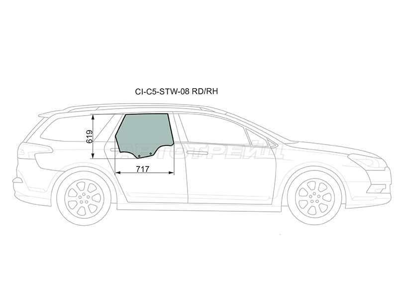 Стекло боковое опускное (Сзади / Справа / Цвет зеленый) Citroen C5 08-17 (XYG: CI-C5-STW-08 RD/RH)