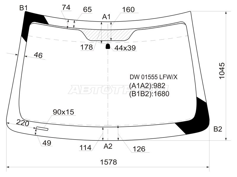 Стекло лобовое DODGE DURANGO 04-09 (XYG: DW01555 LFW/X)