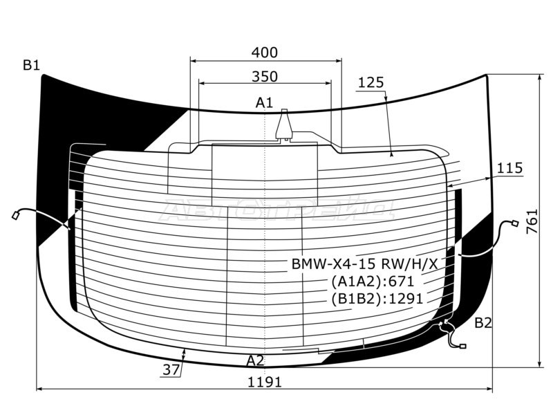 Стекло заднее (Цвет зеленый / Обогрев / Антенна) BMW X4 14-18 (XYG: BMW-X4-15 RW/H/X)