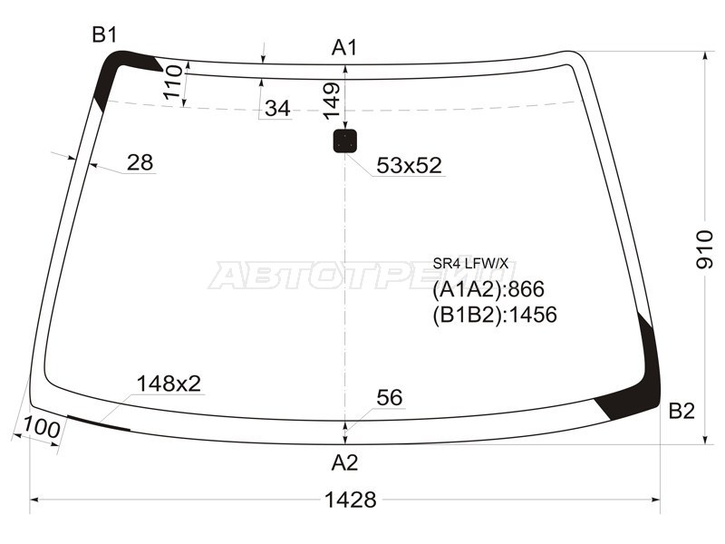 Стекло лобовое (4D SED) Honda Civic 91-95  / Civic EURO 93-98 (XYG: SR4 LFW/X)