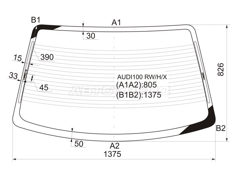 Стекло заднее (Цвет зеленый / Обогрев) Audi 100 82-90 (XYG: AUDI100 RW/H/X)