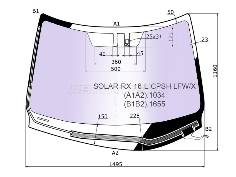 Стекло лобовое (Атермальное / Обогрев щеток / Датчик дождя) Lexus RX 15-19 (XYG: SOLAR-RX-16-L-CPSH LFW/X)