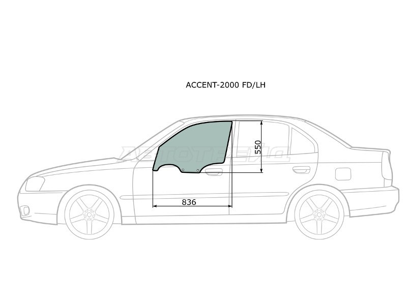 Стекло боковое опускное (Спереди / Слева / Цвет зеленый) Hyundai Accent 99-12  / Verna 00-06  / ТагАЗ Accent 99-12 (XYG: ACCENT-2000 FD/LH)