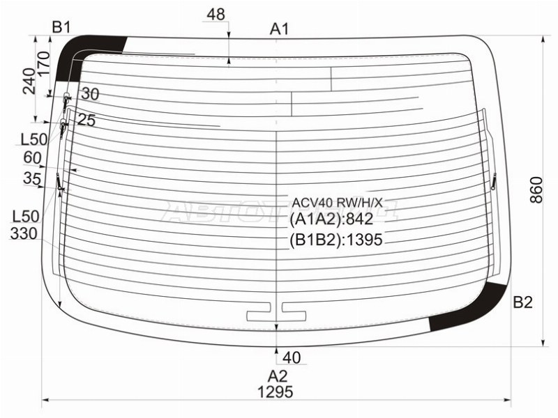 Стекло заднее (Цвет зеленый / Обогрев / Антенна) Toyota Camry (XV40) 06-11  / Aurion 06-12  / Camry UAE /USA 06-11 (XYG: ACV40 RW/H/X)