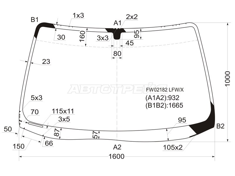 Стекло лобовое Acura MDX 00-06 (XYG: FW02182 LFW/X)