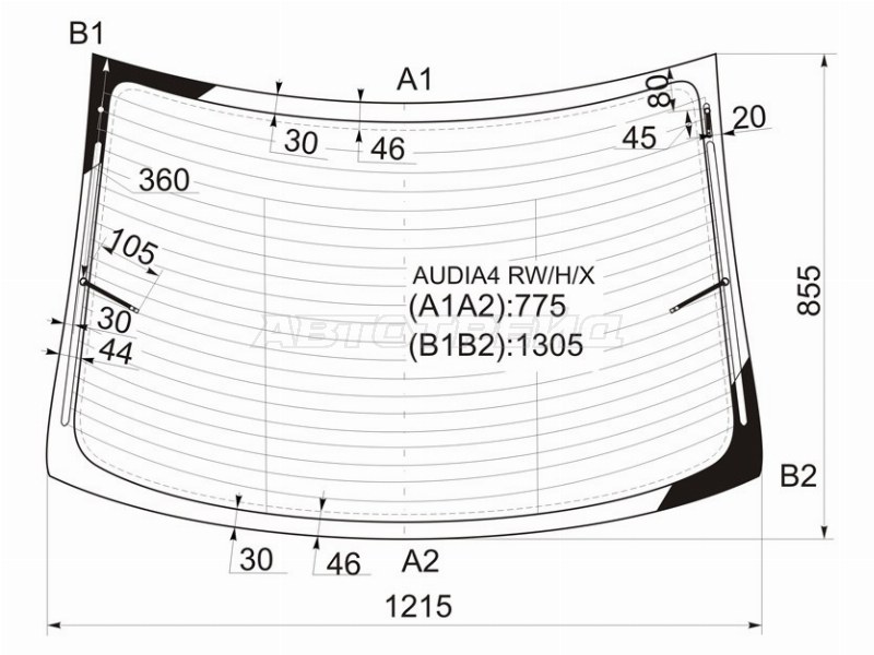 Стекло заднее (Цвет зеленый / Обогрев / Антенна) Audi A4 94-01  / S4 97-01 (XYG: AUDIA4 RW/H/X)