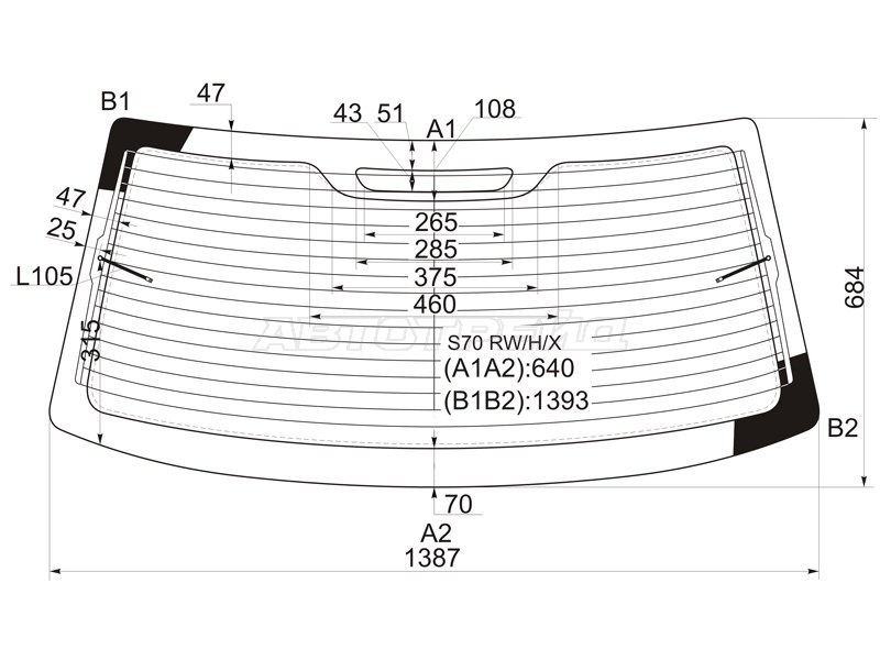 Стекло заднее (Цвет зеленый / Обогрев) Volvo S70 97-00 (XYG: S70 RW/H/X)