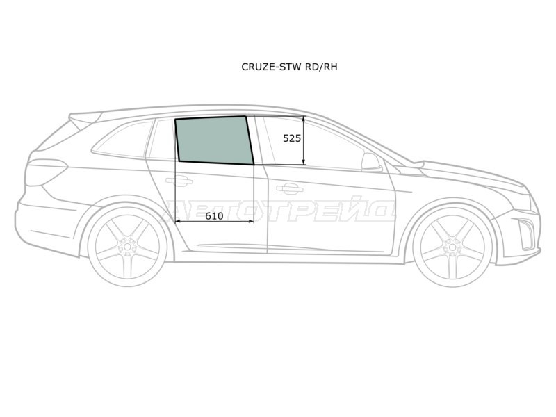 Стекло боковое опускное (Сзади / Справа / Цвет зеленый) Chevrolet Cruze 09-15 (XYG: CRUZE-STW RD/RH)