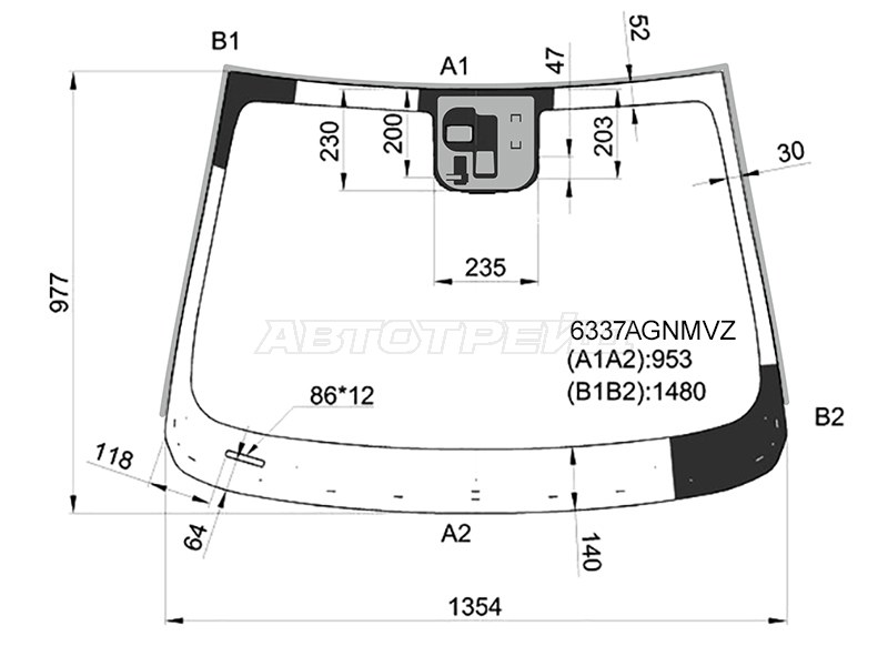 Стекло лобовое (Датчик дождя / Молдинг) Opel Mokka 12-19  / Buick Encore 12-  / Chevrolet Tracker 13-15 (FUYAO: 6337AGNMVZ)
