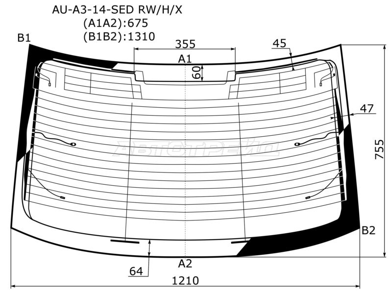 Стекло заднее (Цвет зеленый / Обогрев / Антенна) Audi A3 12-19  / S3 13-16 (XYG: AU-A3-14-SED RW/H/X)
