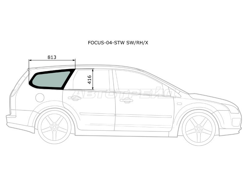 Стекло кузова боковое (не опускное) (Справа / Цвет зеленый) Ford Focus 04-11  / C-MAX 03-10 (XYG: FOCUS-04-STW SW/RH/X)