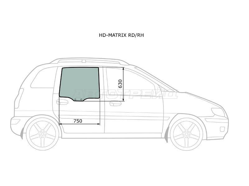 Стекло боковое опускное (Сзади / Справа / Цвет зеленый) Hyundai Lavita 01-07  / Matrix 01-10 (XYG: HD-MATRIX RD/RH)