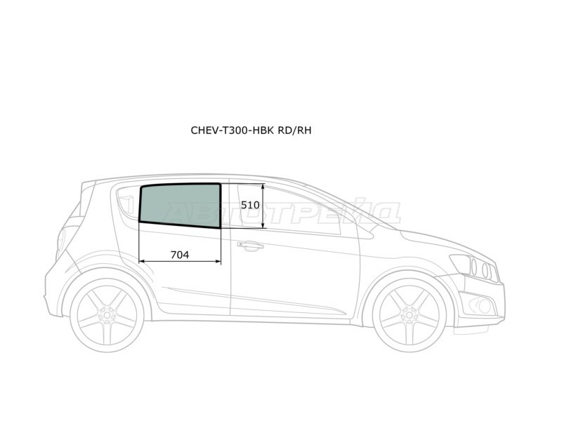 Стекло боковое опускное (Сзади / Справа / Цвет зеленый) Chevrolet Aveo 11-15 (XYG: CHEV-T300-HBK RD/RH)