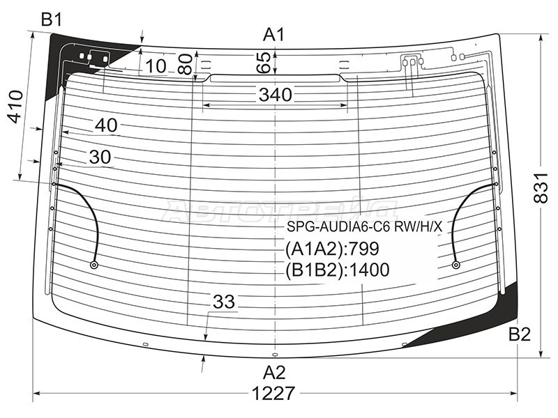 Стекло заднее (Цвет зеленый / Обогрев) Audi A6 04-10  / S6 06-11 (SAT: SPG-AUDIA6-C6 RW/H/X)