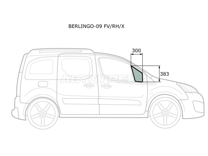 Стекло форточки (Цвет зеленый) Citroen Berlingo 08-22  / Peugeot Partner 08-15  / Partner Origin 08-11  / Partner Tepee 08-18 (XYG: BERLINGO-09 FV/RH/X)