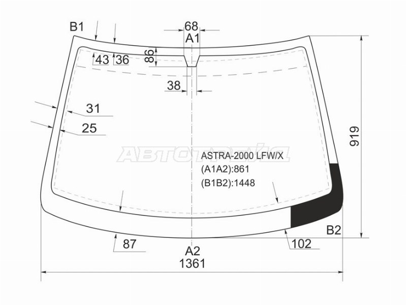 Стекло лобовое Opel Astra 98-09  / Chevrolet Viva 04-08 (XYG: ASTRA-2000 LFW/X)