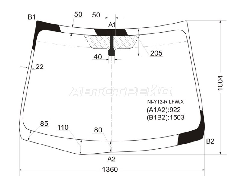 Стекло лобовое Nissan AD 06-16  / Wingroad 05-18  / Mazda Familia 07-18  / Mitsubishi Lancer Japan 08-19  / Nissan NV150 AD 16- (XYG: NI-Y12-R LFW/X)