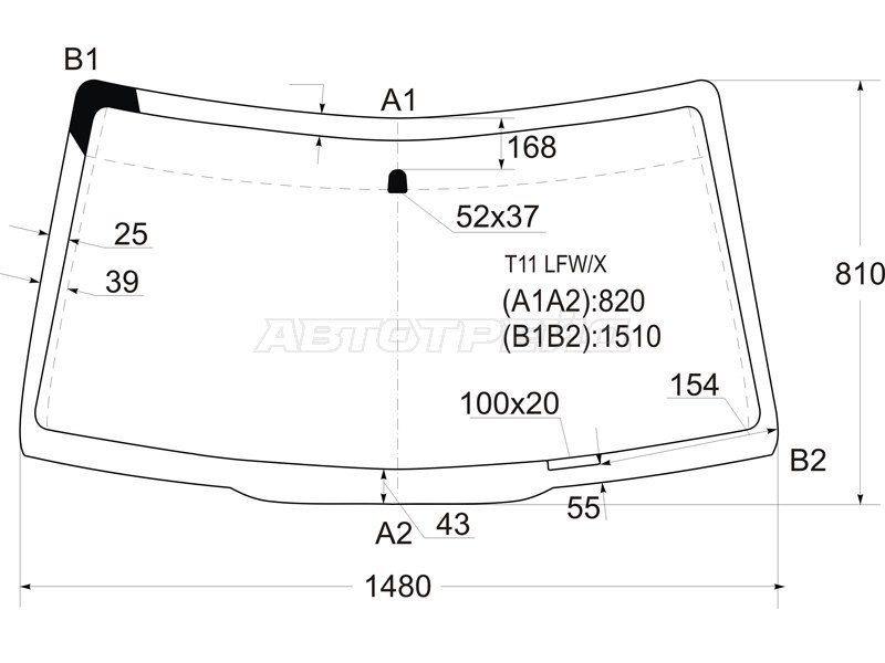 Стекло лобовое Chery Tiggo T11 05-13  / Vortex Tingo 10-14 (XYG: T11 LFW/X)