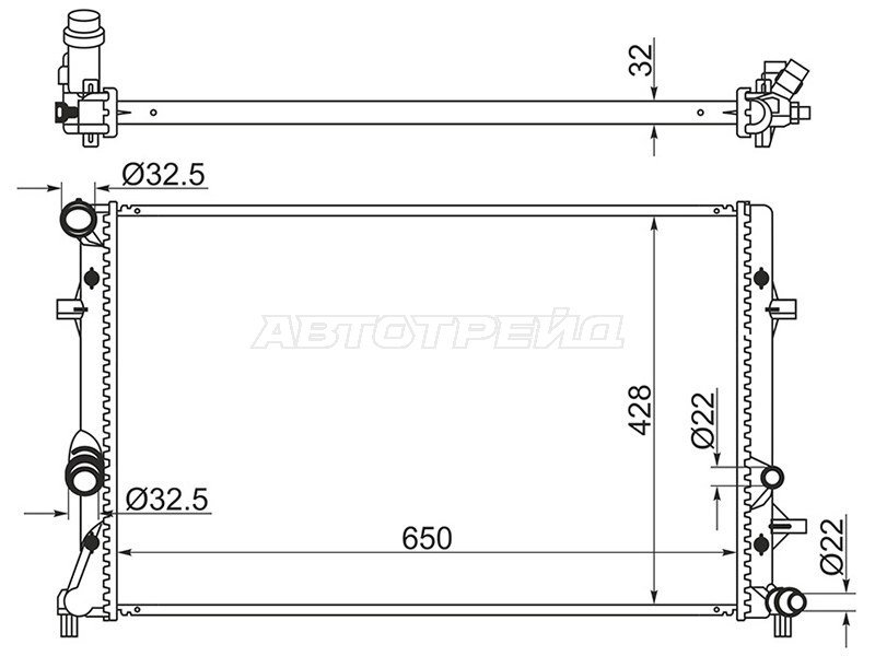 Радиатор Audi A3 03-13  / Skoda Octavia 04-13  / Volkswagen Golf 08-16  / Jetta 10-19  / Audi S3 08-12  / Skoda Yeti 09-18  / Volkswagen Beetle 11-19  / Caddy 03-15  / Golf Plus 08-14  / Touran 10-15 (SAT: VW0008-4)