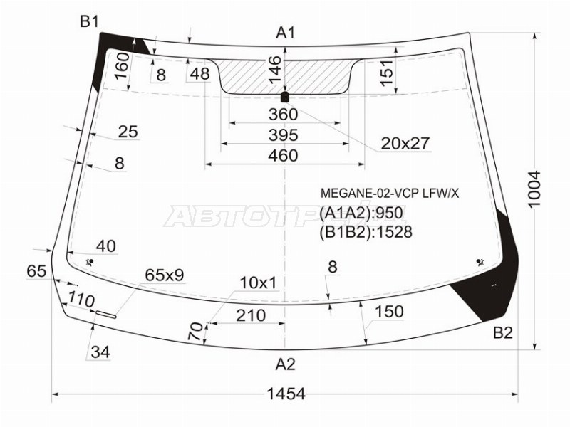 Стекло лобовое Renault Megane 02-09 (XYG: MEGANE-02-VCP LFW/X)
