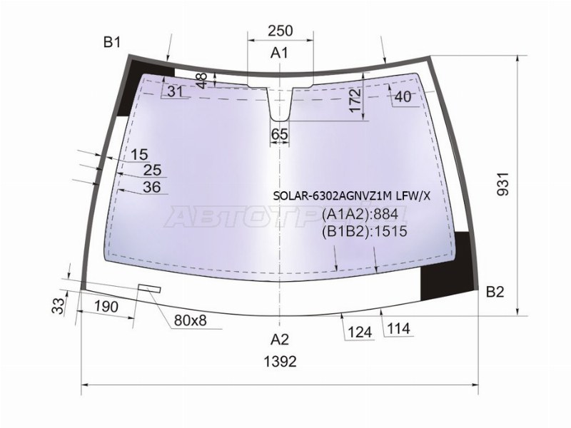 Стекло лобовое (Атермальное / Молдинг) Opel Astra 04-13  / Astra Family 11-14 (XYG: SOLAR-6302AGNVZ1M LFW/X)