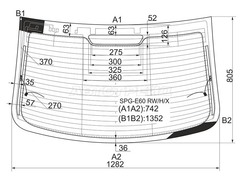 Стекло заднее (Цвет зеленый / Обогрев / Антенна) BMW 5-Series 03-10 (SAT: SPG-E60 RW/H/X)