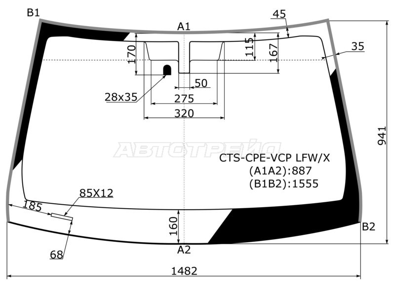 Стекло лобовое (Молдинг) Cadillac CTS 07-15 (XYG: CTS-CPE-VCP LFW/X)