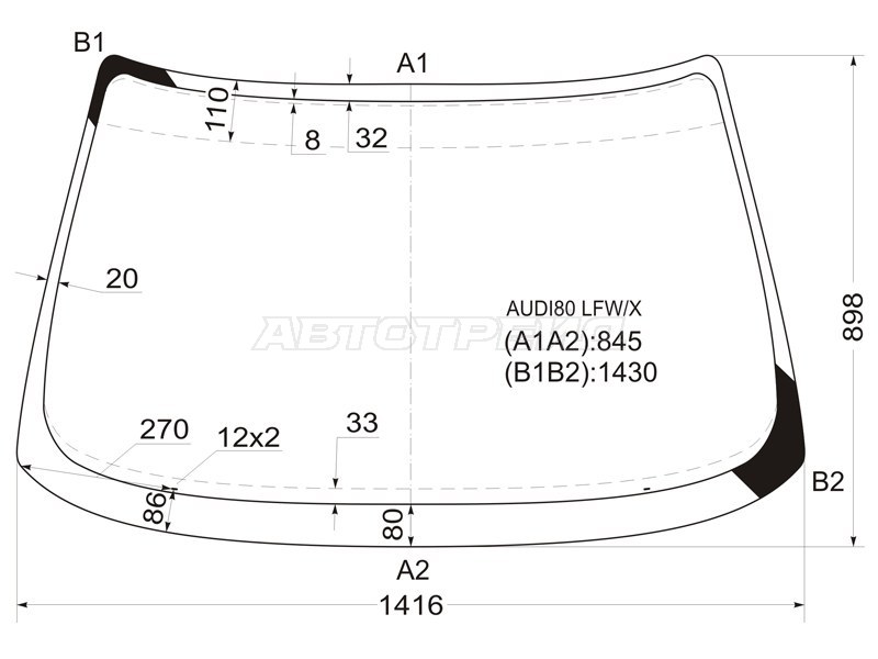Стекло лобовое Audi 80 86-95 (XYG: AUDI80 LFW/X)