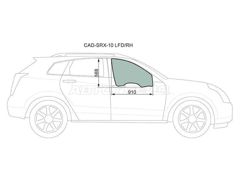 Стекло боковое опускное (Спереди / Справа / Цвет зеленый / Триплекс) Cadillac SRX 09-17 (XYG: CAD-SRX-10 LFD/RH)