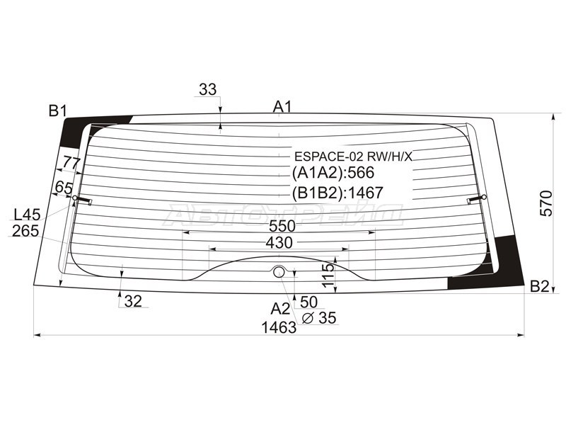 Стекло заднее (Цвет зеленый / Обогрев) Renault Espace 02-14 (XYG: ESPACE-02 RW/H/X)