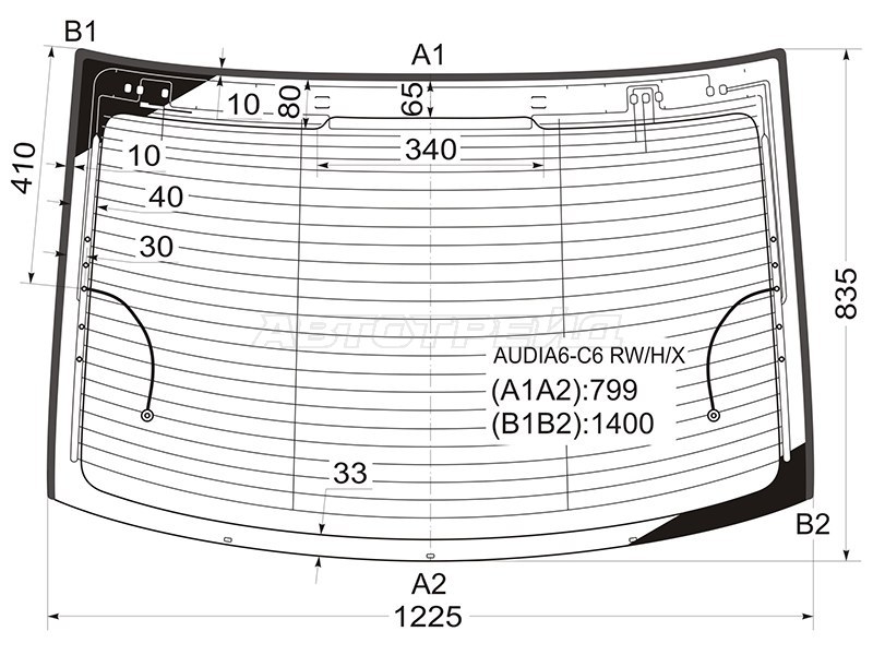 Стекло заднее (Цвет зеленый / Обогрев / Антенна / Молдинг) Audi A6 04-10  / S6 06-11 (XYG: AUDIA6-C6 RW/H/X)