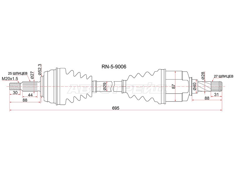 Привод в сборе FR LH RENAULT DUSTER 10- 1.6 бензин 2WD JR5 МКПП (SAT: RN-5-9006)